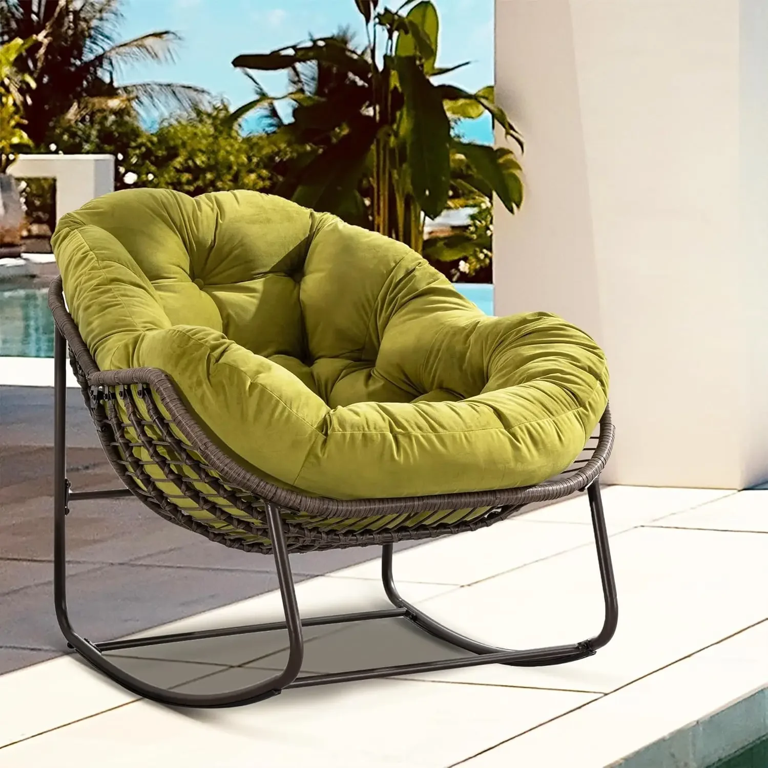 Outdoor Rocking Chair - Oversized Comfy Patio Chair Indoor Egg Royal Rattan Rocking Chair with Cushion for Front Porch Lounge La - Image 6
