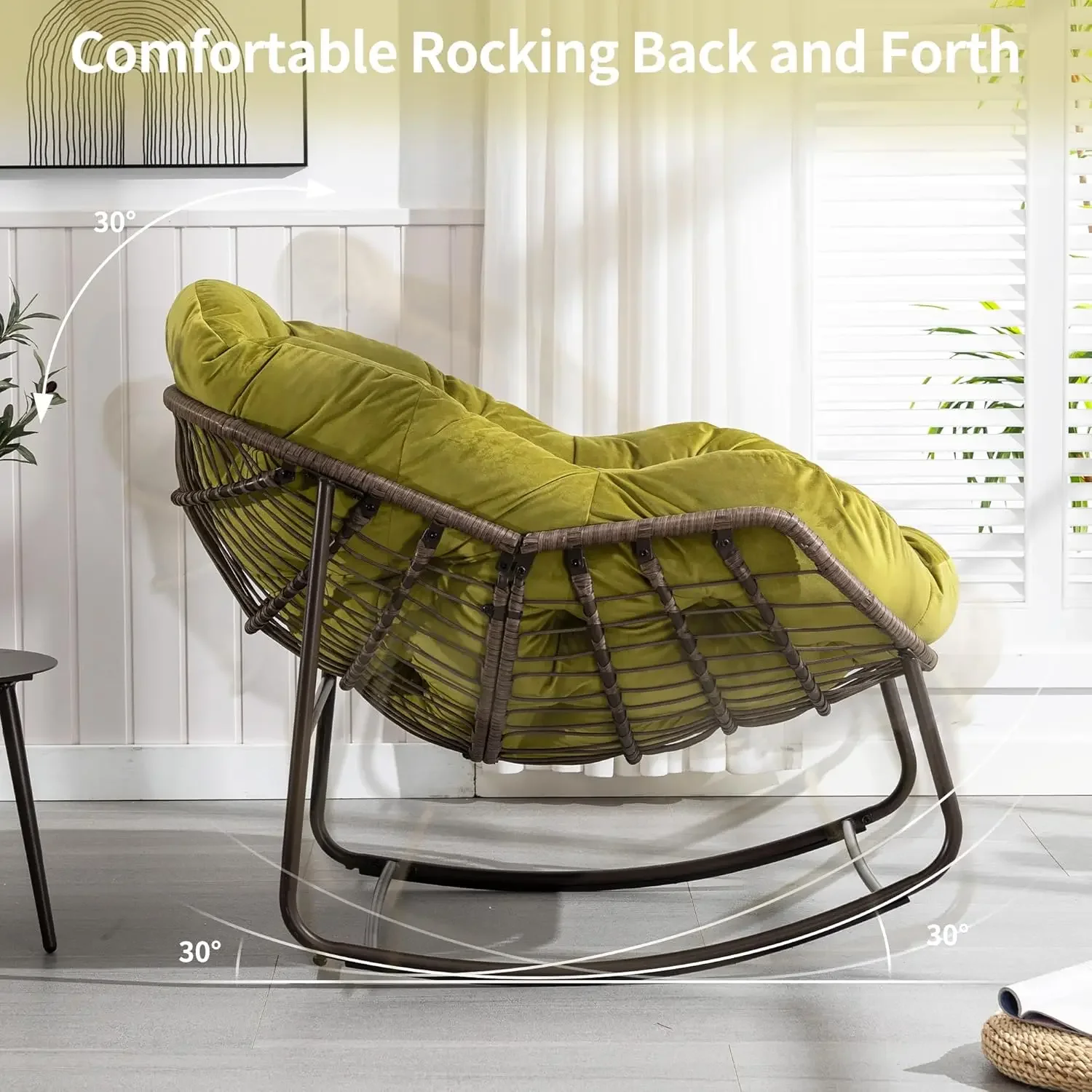 Outdoor Rocking Chair - Oversized Comfy Patio Chair Indoor Egg Royal Rattan Rocking Chair with Cushion for Front Porch Lounge La - Image 3
