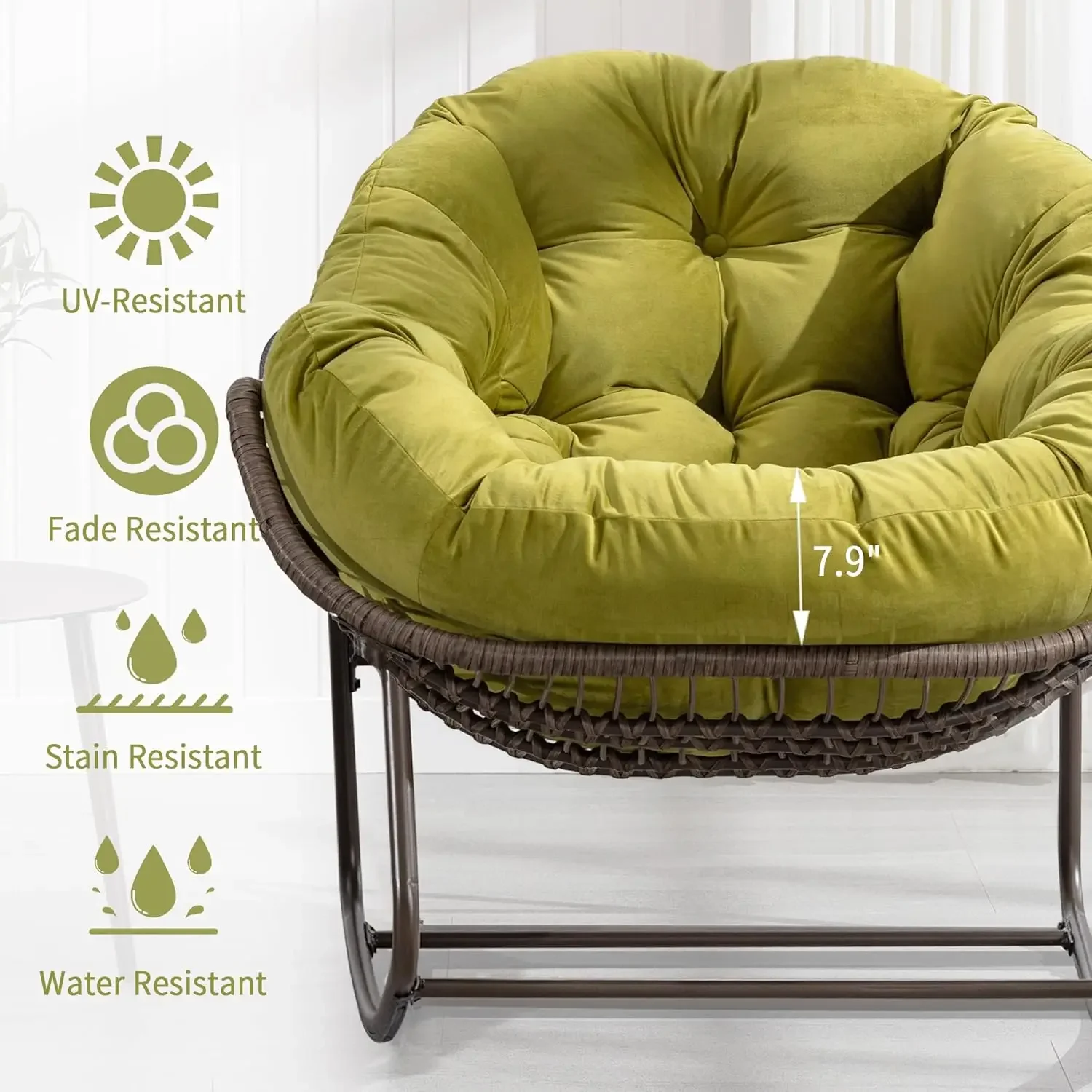 Outdoor Rocking Chair - Oversized Comfy Patio Chair Indoor Egg Royal Rattan Rocking Chair with Cushion for Front Porch Lounge La - Image 5