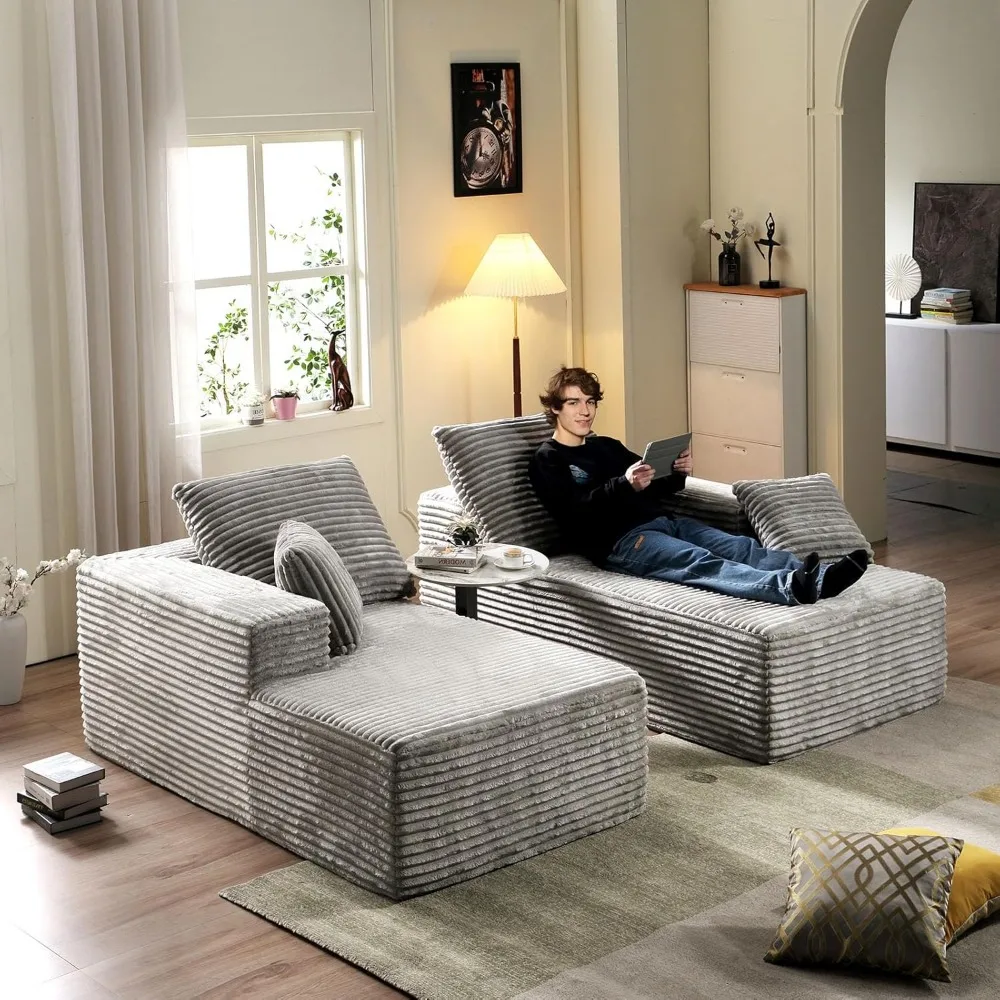 Living Room Chairs, 74.8" W Oversized Chaise Lounge Chair, Sectional Double Lounge Chaise with Pillows, Living Room Chairs - Image 4